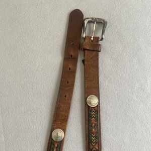 Brighton Belt Buffalo Nickels Brown Leather Southwest Aztec Design Western Wear